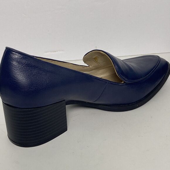LIFE STRIDE Womens Navy Loafer Devyn Almond Toe Block Heel Slip On Pumps 9W - Picture 7 of 8